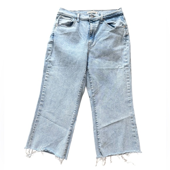 Levi’s 31 light wash high waisted crop flare jeans frayed denim y2k 90s wide - Picture 1 of 7